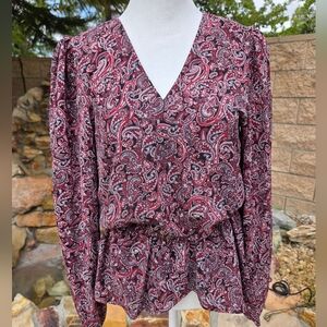 NWT Michael Kors Plum And Black Paisley Wrap Blouse